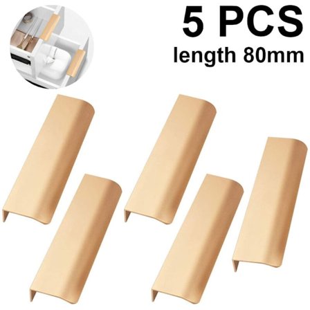 5-pack moderna fingerstilkantdragmöbler lådhandtag dolda skåp kök lådhandtag knoppar, guld, hålavstånd: 64 mm, total längd: 80