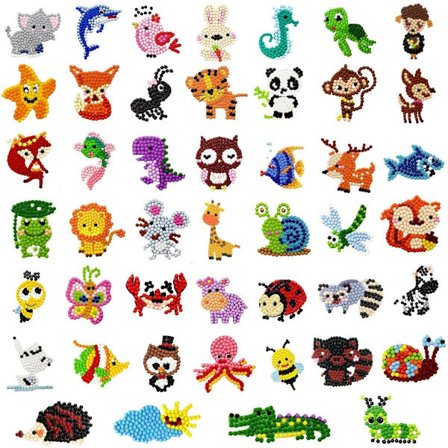 46 stk. Diamond Painting Dyre Stickers, Mosaik Kit til Børn,