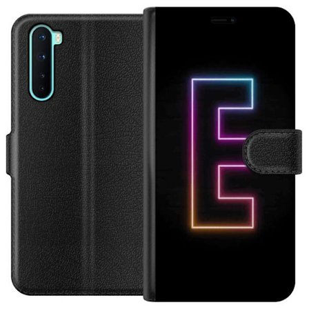Kompatibel Tegnebogsetui til OnePlus OnePlus Nord Minimalistisk neonbogstav E i lyse farver mod mørk baggrund i moderne og stilren design