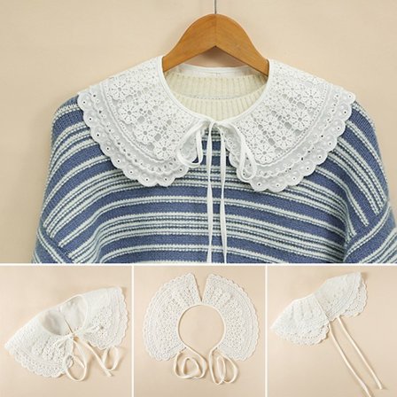 Kvinnors kronblad broderi krage sjal Pure Color Avtagbar Snabbtorkande skjorta som andas Blus Sweatshirt Tillbehör