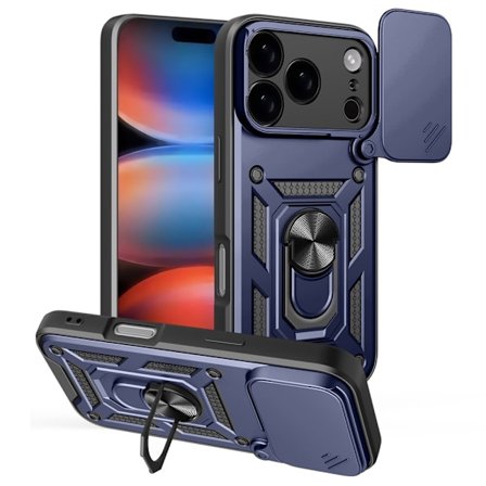 SKALO iPhone 17 Pro Max Armor Metallring Kameraslider Cover - Blå
