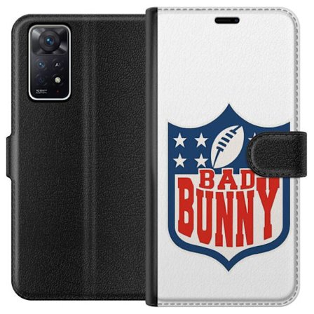 Kompatibel Tegnebogsetui til Xiaomi Redmi Note 11 Pro 5G Bad Bunny rød grafisk plakat med portræt og typografi i latinamerikansk popdesign