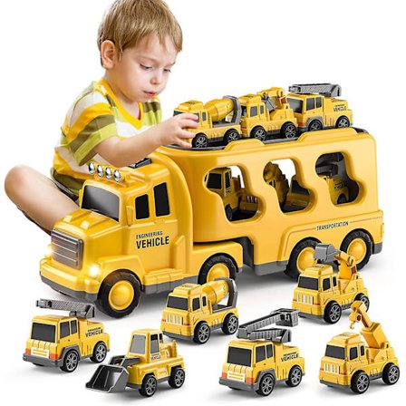 Temi Byggfordon Lastbilsleksaker för 3 4 5 6 Åriga Pojkar - 5-i-1 Friktionsdrivna Bil Leksak för Småbarn 1-3 Transport Lastbilsleksaker för Barn 3