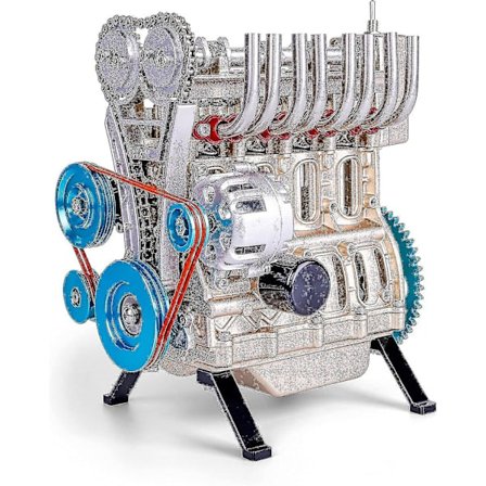 Inline-fyracylindrig Bilmotormodell, V4 Modellmotor Full Metall Monteringskit, Mini Motormodell Leksak för Vuxna och Barn (2021 Version)