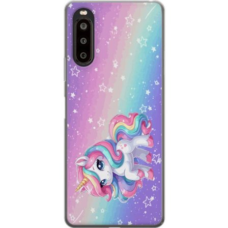 Yhteensopiva Puhelinkuori Sony Xperia 10 II Stitch polaroid-kehyksissä sinisillä pastellisävyillä ja suloisilla ilmeillä kollaaseissa sydämillä