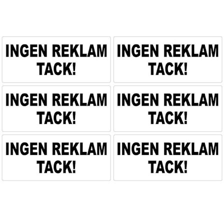 6-pak - Ingen Reklame Tak! - Klistermærke / Stickers Hvid