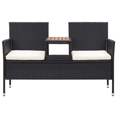vidaXL Trädgårdsbänk 2-sits med bord 143 cm konstrotting svart