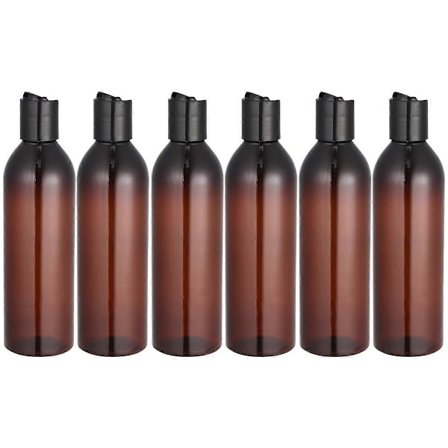 6 stk 250 ml Reiseflasker med trykklokk Bærbar Kosmetikkbeholder Tom flaske for sjampo og lotion (brun flaske og svart lokk)