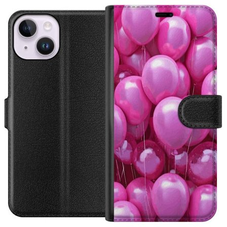 Kompatibelt Plånboksfodral till Apple Apple iPhone 15 Rosa ballonger glansigt festligt motiv som för tankarna till födelsedag firande kärlek och g