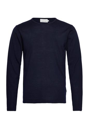 Kent Merino Crew Neck Knit Stickad Tröja M. Rund Krage Blå Casual Friday