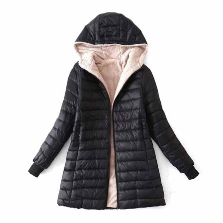 Lammfleece mediumlång varm bomullsjacka med huva för kvinnor plus size bomullsjacka