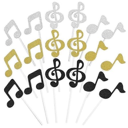 18 st Musiknoter Tårtdekorationer Cupcake Toppers Födelsedagsfest Dekorationer Papper Tårtprydnader