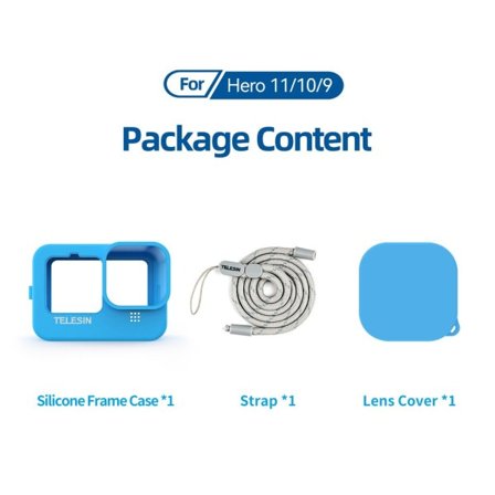 Myk silikon etui for GoPro 9 10 11 linse hette blå svart justerbar hånd håndledd stropp