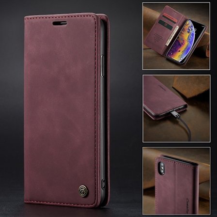 Fodral för iPhone16 röd multifunktionell läder magnetisk kortplats flip