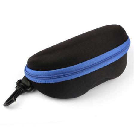 Blå EVA-brillesetui med fargerik glidelås og sklisikker krok Svart oxford-stoff brillesetui