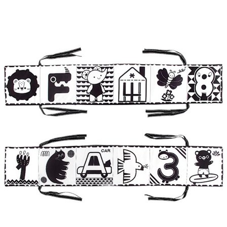 12-sidet sort-hvide baby sensoriske legetøj med høj kontrast, blød babybog