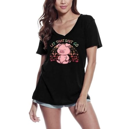 T-shirt med v-ringad dam Farm Pig Let That Shit Go Yoga Peace – T-shirt