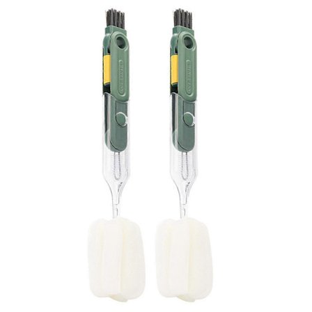 Multifunktionel Kopbørste Fem-I-En Svamp Kopbørste Rengøringsbørste Isolering Kop Flaske Vandkop Børste Grøn