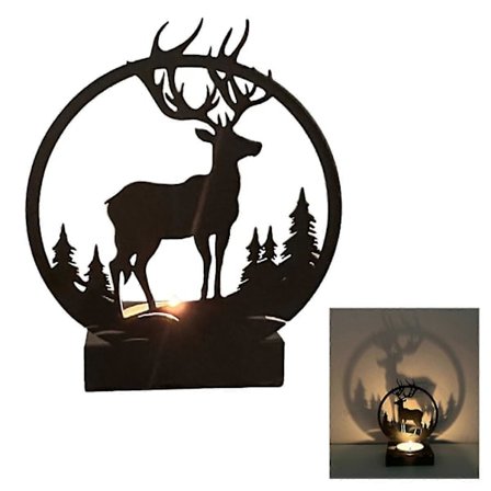 Kunstnerisk Hjorte Silhuet Lysestage, metal Dyreform Graveret Lysestage, dekorativ Søjle Fyrfadsstage Holder Stand til Julebord