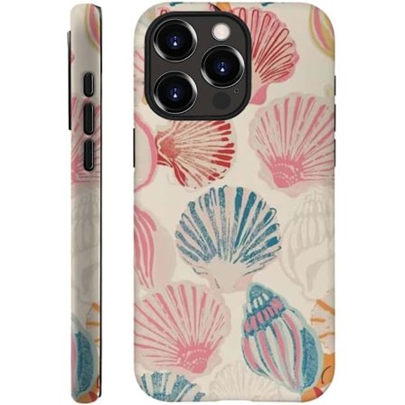 Generiskt skal kompatibelt med iPhone 15 Pro Max, Rosa snäckskalskonst telefonfodral för iPhone 15 Pro Max, Skyddande telefonfodral Hybrid 2-lagers 