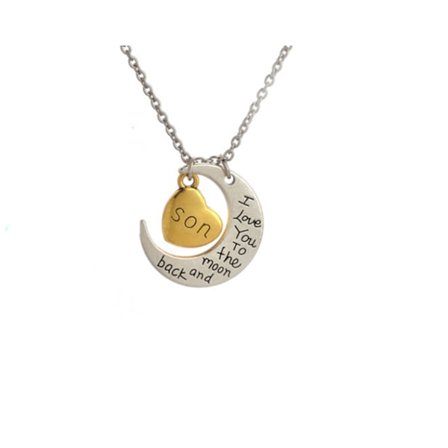 halsband med hjärta och måne, silver/guld färgat son