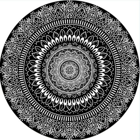 Rund Matta 100cm Svart Mandala Mjuk Badrumsmatta Halkskydd Tvättbar Accent Kast Fnasig Golvmatta för Entré Vardagsrum Sovrum Barnkammare