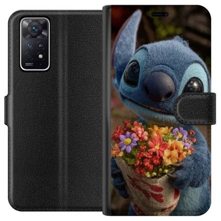 Kompatibel Tegnebogsetui til Xiaomi Xiaomi Redmi Note 11 Pro 5G Sød blå figur med store øjne, der holder en farverig buket i en varm og kær stil