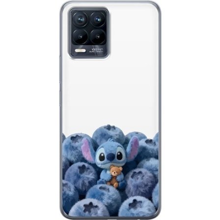 Kompatibel Mobilcover til Realme Realme 8 Sød blå karakter blandt blåbær med bamse i blød og legende illustration