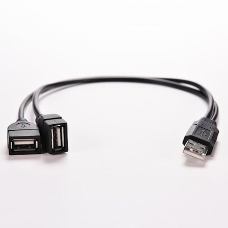 USB 2.0 A han til 2 dobbelte USB hun Jack Y Splitter Hub Power C Sort