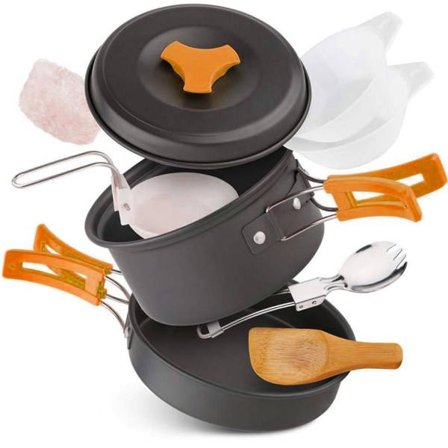 IC Camping Køkkenudstyr Sæt Non-Stick Camping Gryder og Stegepander Sæt til Vandreture Picnic Camping Orange