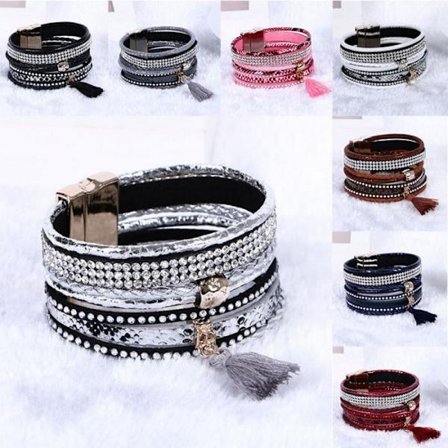 Strass Läderarmband Armband Magnetisk