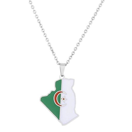 Halsband med berlock i rostfritt stål med karta över Algeriet, present till kvinnor och män