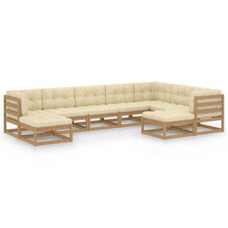 Vidaxl Loungegrupp Med Dynor 9 Delar Honungsbrun Massiv Furu Brun