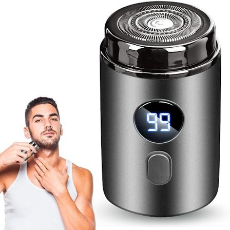 Mini Elektrisk Barbermaskin, Barbermaskin for Menn, USB Vaskbar Reise Våt-Tørr Barbermaskin, Med Ekstrablad, Mørkegrå