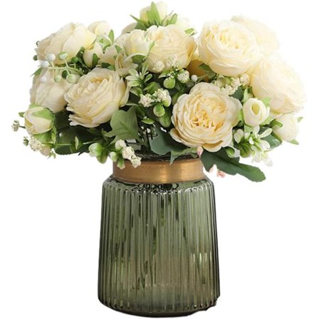 Kunstige blomster, 2 stk. kunstige pæon silkeblomster buket kunstige beige roseblomster arrangementer, borddekorationer bryllupsblomster til kagefest 