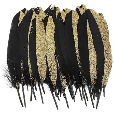 40 Stk. Guld Sorte Fjer Til DIY Håndværk, Gåsefjer Dekoration Til Karneval