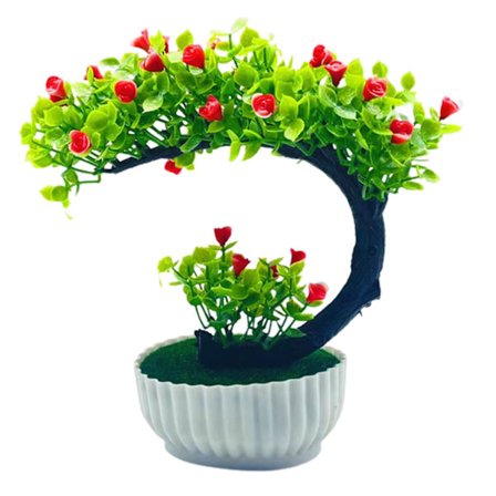 Falsk Bonsai Romantisk Ingen Vattning Plast Vacker Konstgjord Blomster Bonsai Med Kruka Trädgårdstillbehör(Röd)