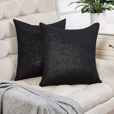 Sæt med 2 sorte pudebetræk rustik linned dekorative firkantede pyntepudebetræk 45x45 cm til sofa dekoration sort