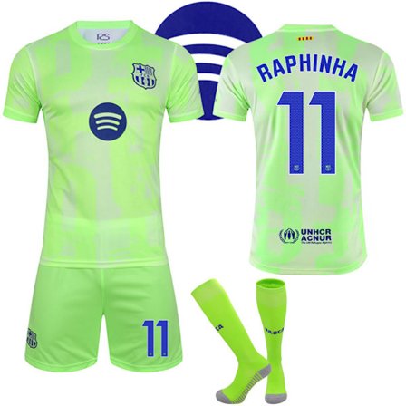 24-25 Barcelona Bortedrakt Barn Voksen Fotballdrakt Med Sokker No.11 Raphinha