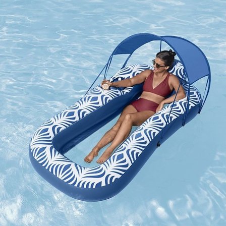 Stor oppustelig vandflydende seng til voksne - Pool loungestol med ryglæn og kopholder | Oppustelig flydende pude til pool