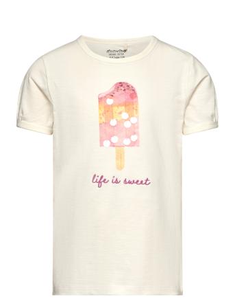 T-Shirt Ss Tops T-shirts Short-sleeved Cream Minymo