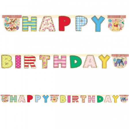 Banderoll Happy Birthday och Nalle Puh 240 cm