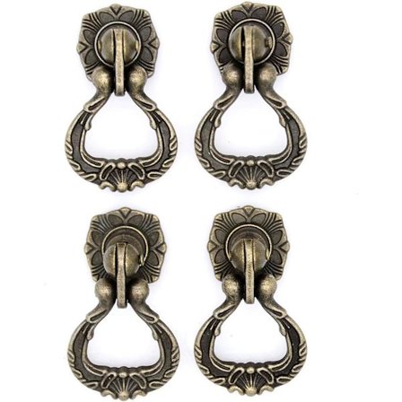 4 stk. Vintage Antik Messing Hængsel Ring Træk med Enkelt Monteringshul til Kommode, Toiletbord, Garderobe (Højde 2-11/64", Bredde 1-29/64")