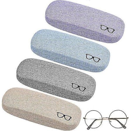 (4 farver) 4 stk. linned canvas hårde brilleetuier, solbrille beskyttelsesboks med 4 brilleklude