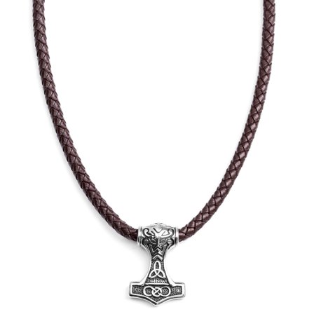 Collar de cuero marrón celta de doble cara para hombres - Collares martillo de Thor