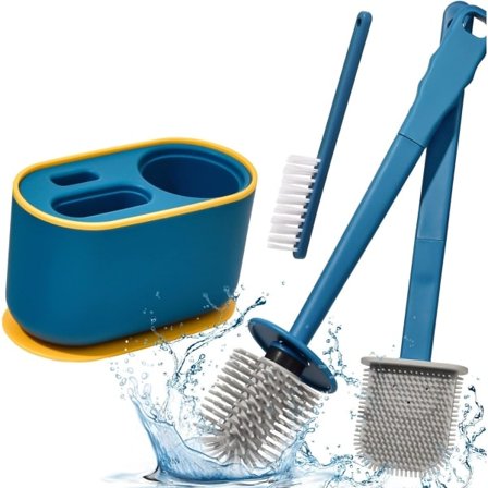 1 toalettbørste, toalettbørste og holder, veggmontert toalettbørste, flat silikontoalettbørste, toalettbørste, hurtig tørkende bad med lange håndtak