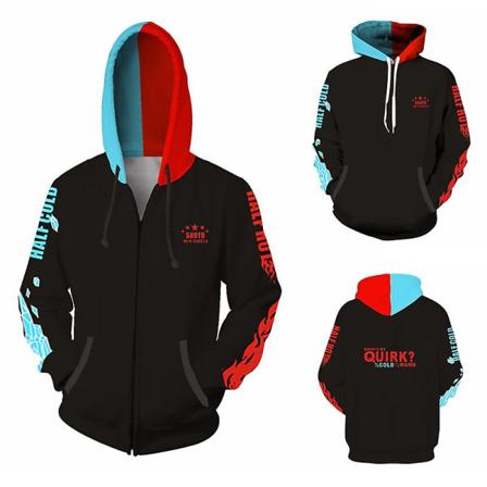 My Hero Academia Todoroki hoto Cosplay Costume Hoodies Pullover Coat V Black with zipper S