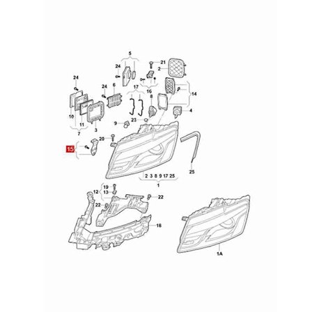 Etuoikean ajovaloumpiokotelon korjaussarjat 8R0998122 Q5 2009-2012 -malleille, ajovalojen pidikkeen kiinteä ruuvi