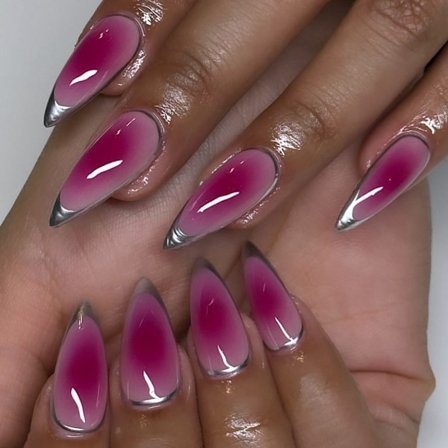 Elegant Rosa och Silver Press-on Naglar Mandelformade Lösnaglar för Trendiga Kvinnor