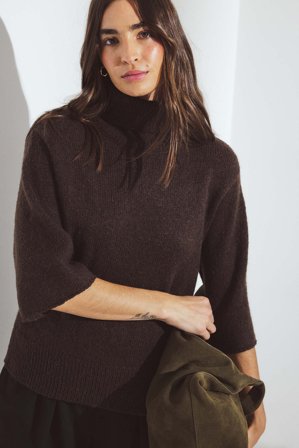 NA-KD Kurzärmeliger Strickpullover aus Wolle - Rollkragen Strickpullover - Braun - XL (EU 46)